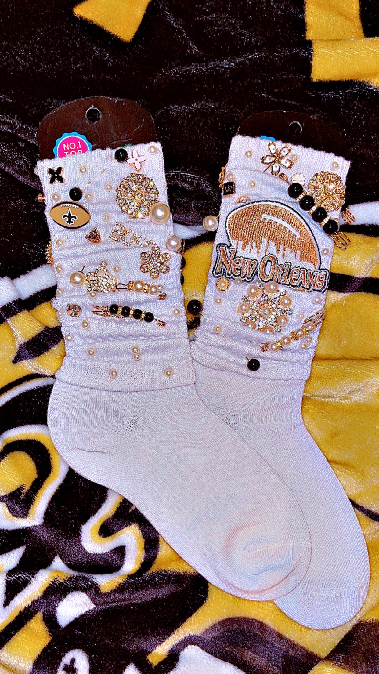 New Orleans B’Dazzle Charm Socks with Patches