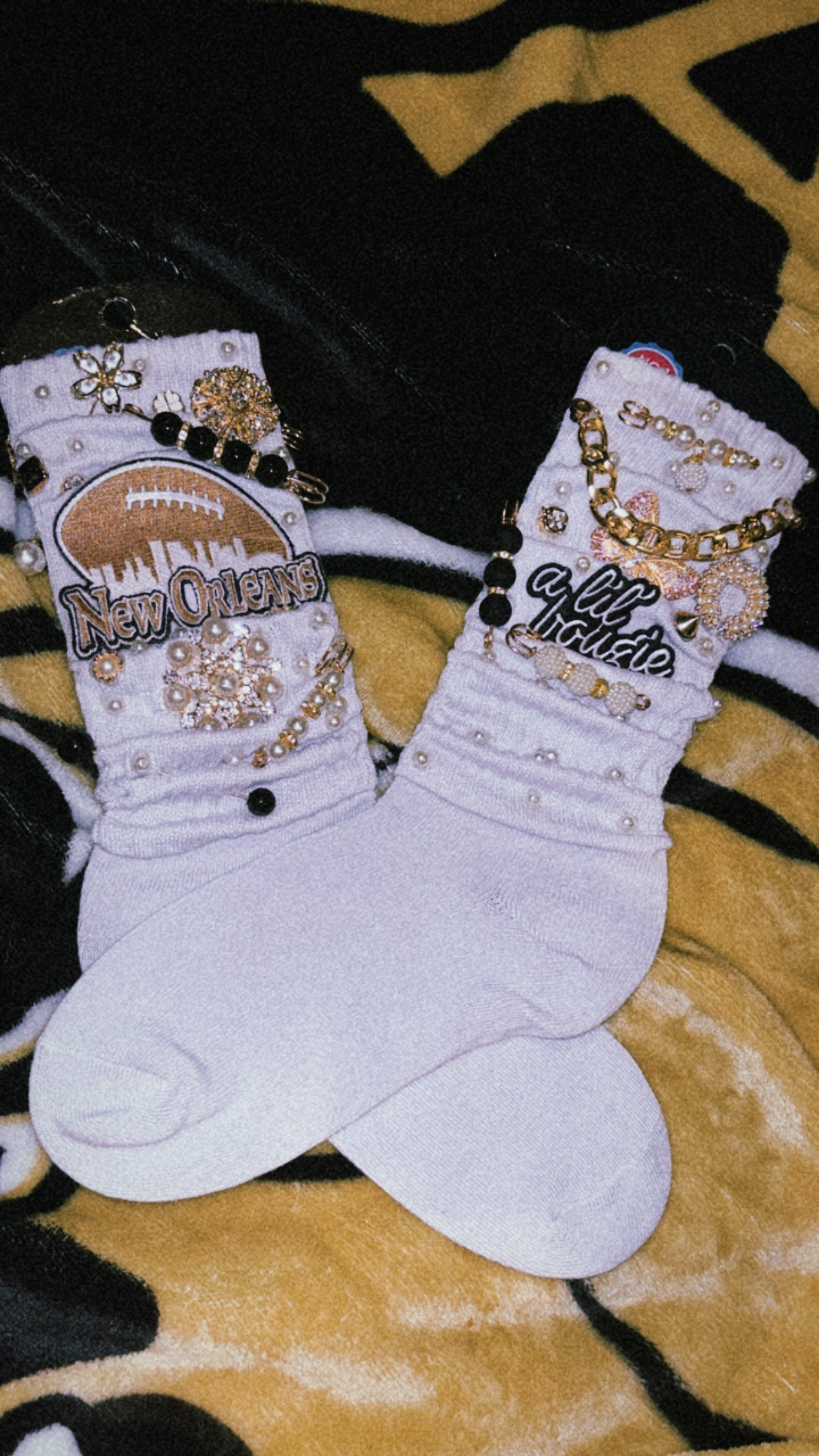 New Orleans B’Dazzle Charm Socks with Patches