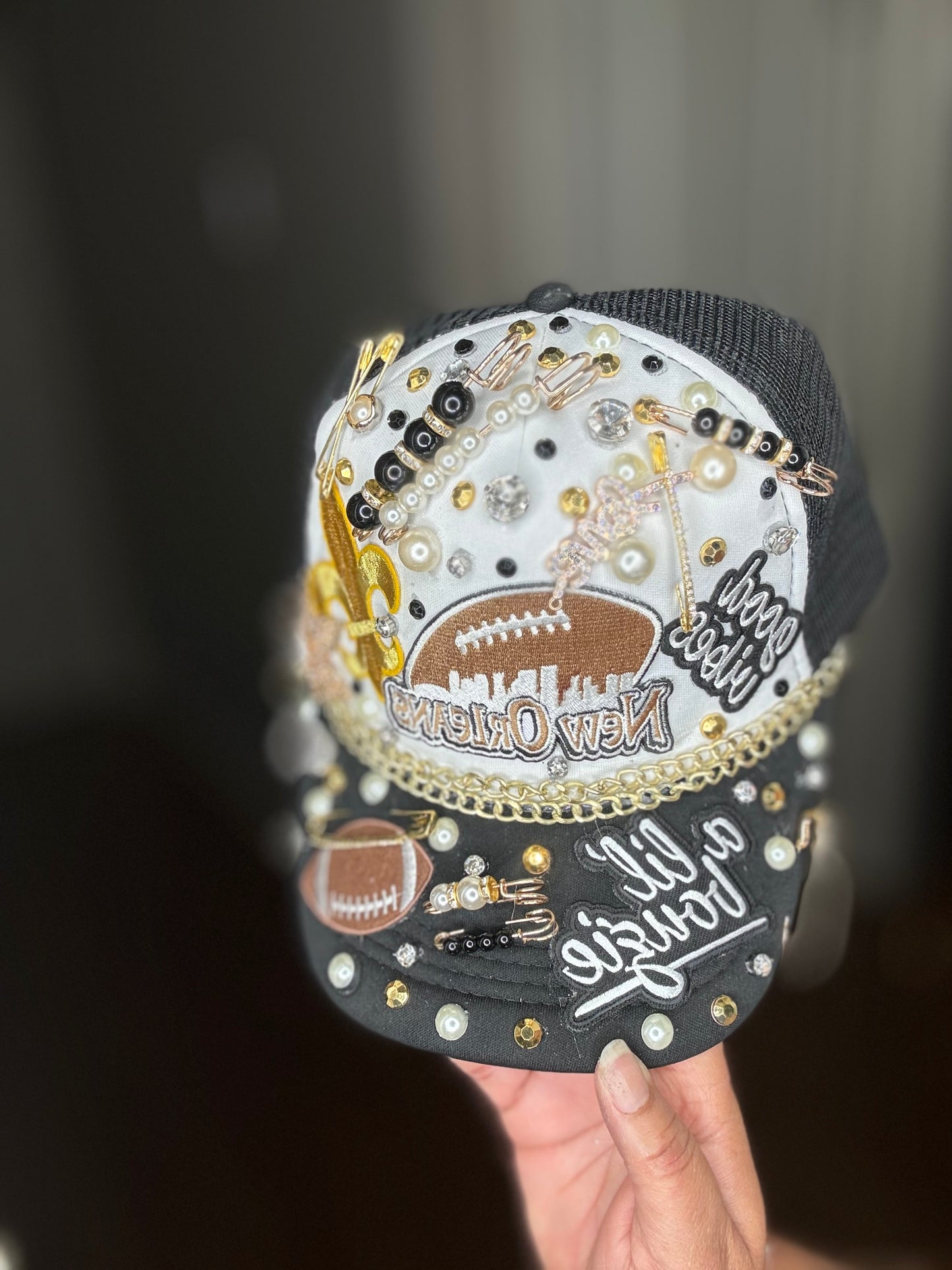 New Orleans Black and Gold B’Dazzle Charm SnapBack Cap (CAP ONLY)
