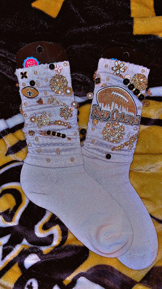 New Orleans B’Dazzle Charm Socks with Patches